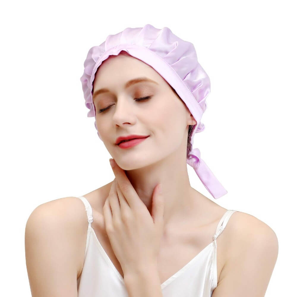 100% Mulberry Silk Sleep Cap for Women Hair Care Natural Silk Night Bonnet 19 Momme with Adjustable Ribbons