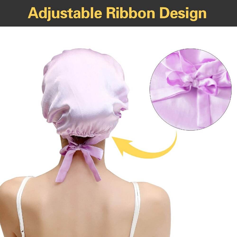 100% Mulberry Silk Sleep Cap for Women Hair Care Natural Silk Night Bonnet 19 Momme with Adjustable Ribbons