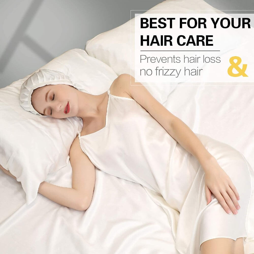 100% Mulberry Silk Sleep Cap for Women Hair Care Natural Silk Night Bonnet 19 Momme with Adjustable Ribbons