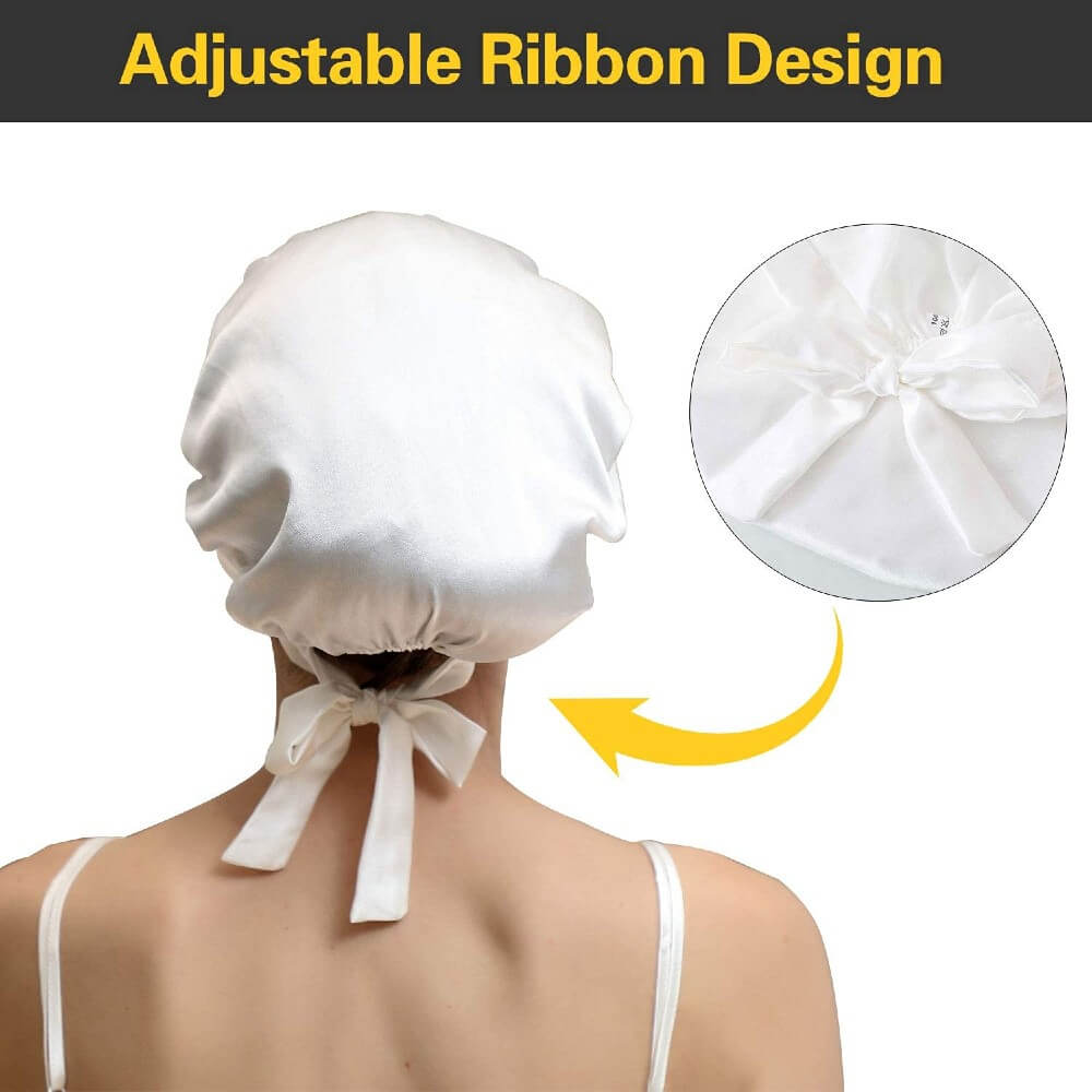 100% Mulberry Silk Sleep Cap for Women Hair Care Natural Silk Night Bonnet 19 Momme with Adjustable Ribbons