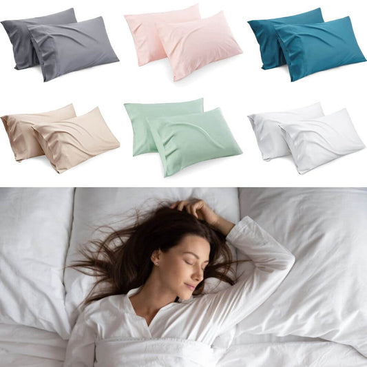 100% Bamboo Cooling Pillow Case Pillowcase Viscose Silky Pillow Covers with Envelope Closure - 2 Pack