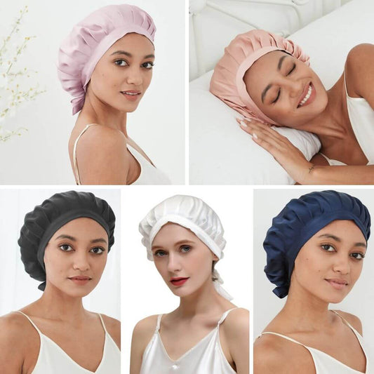 100% Mulberry Silk Sleep Cap for Women Hair Care Natural Silk Night Bonnet 19 Momme with Adjustable Ribbons