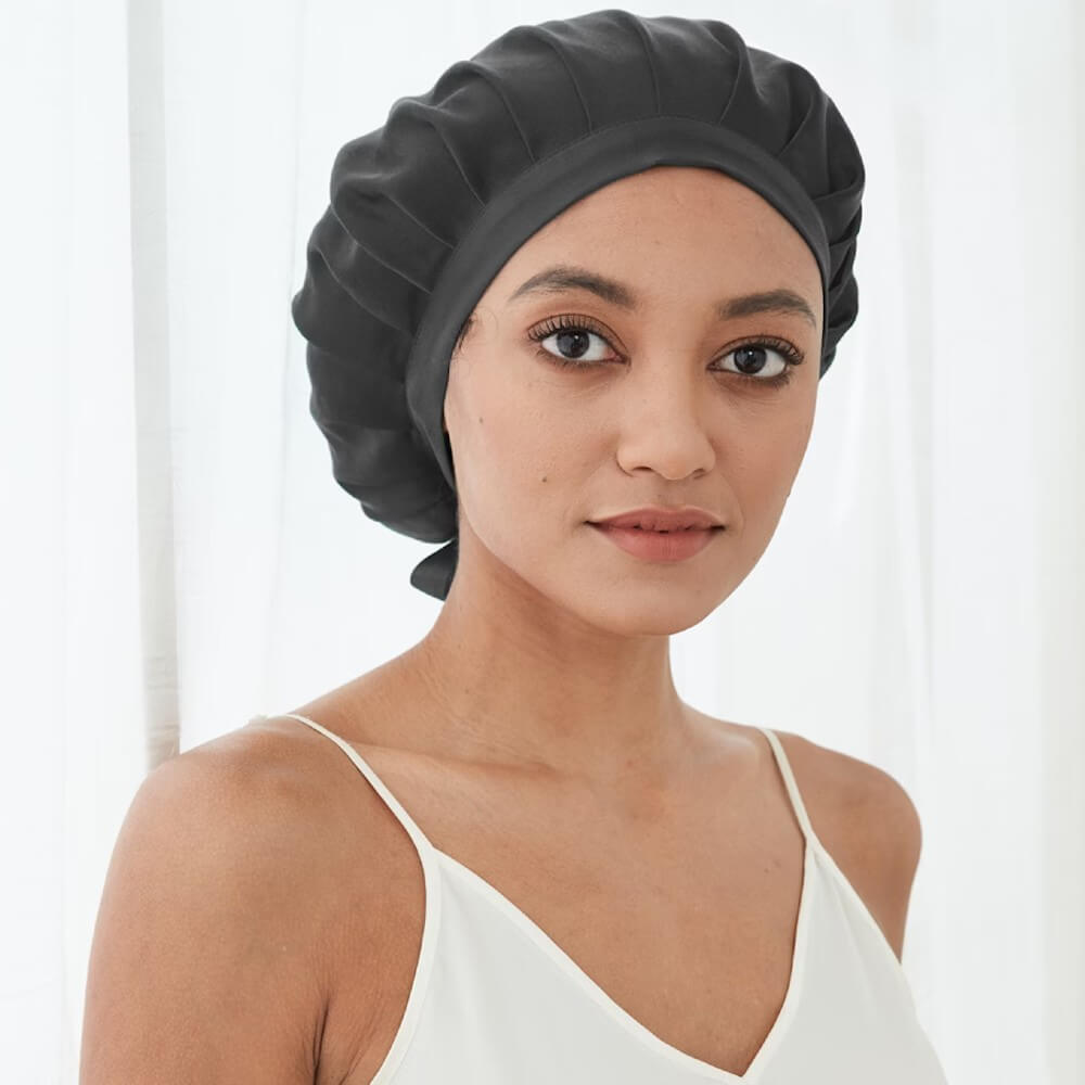 100% Mulberry Silk Sleep Cap for Women Hair Care Natural Silk Night Bonnet 19 Momme with Adjustable Ribbons