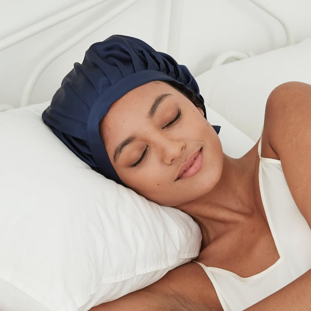 100% Mulberry Silk Sleep Cap for Women Hair Care Natural Silk Night Bonnet 19 Momme with Adjustable Ribbons
