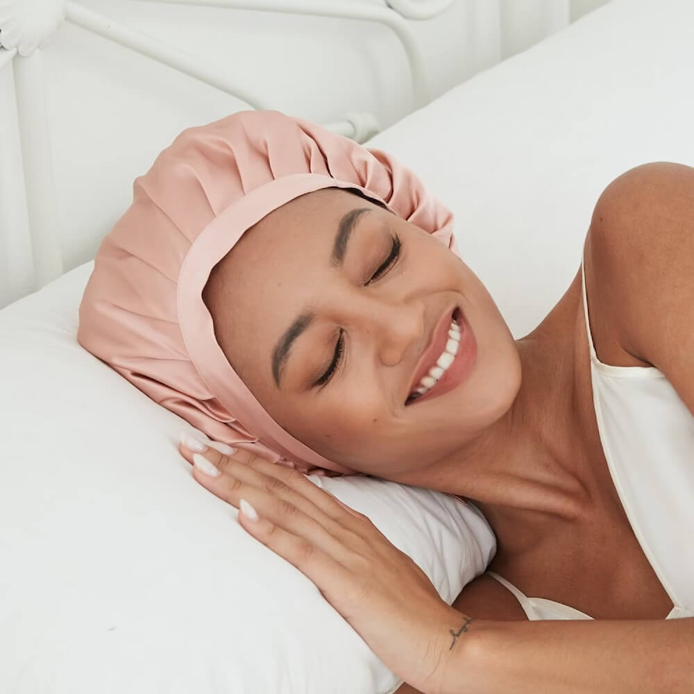 100% Mulberry Silk Sleep Cap for Women Hair Care Natural Silk Night Bonnet 19 Momme with Adjustable Ribbons