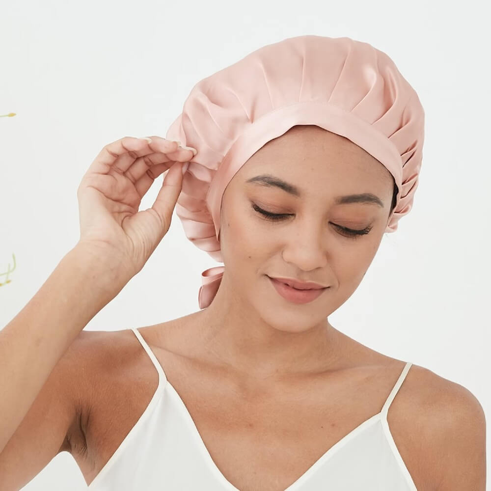 100% Mulberry Silk Sleep Cap for Women Hair Care Natural Silk Night Bonnet 19 Momme with Adjustable Ribbons