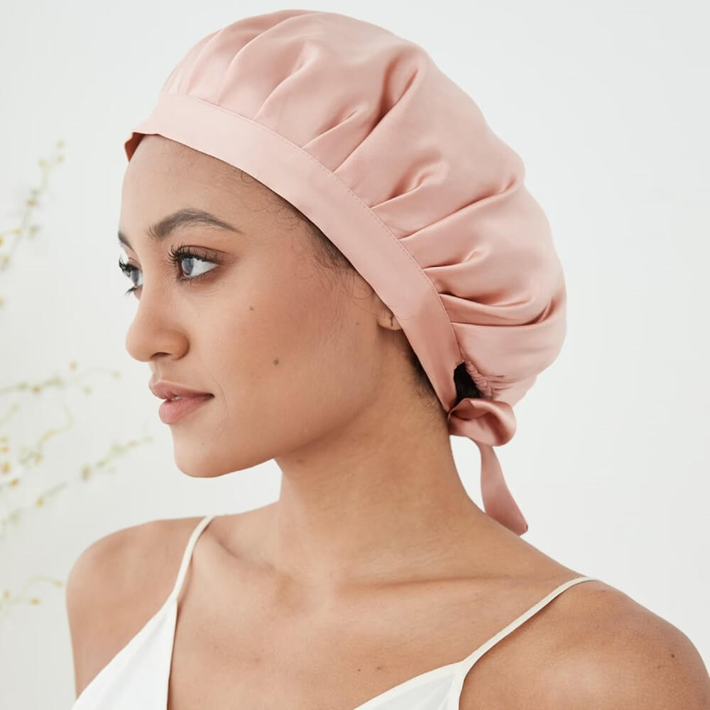 100% Mulberry Silk Sleep Cap for Women Hair Care Natural Silk Night Bonnet 19 Momme with Adjustable Ribbons