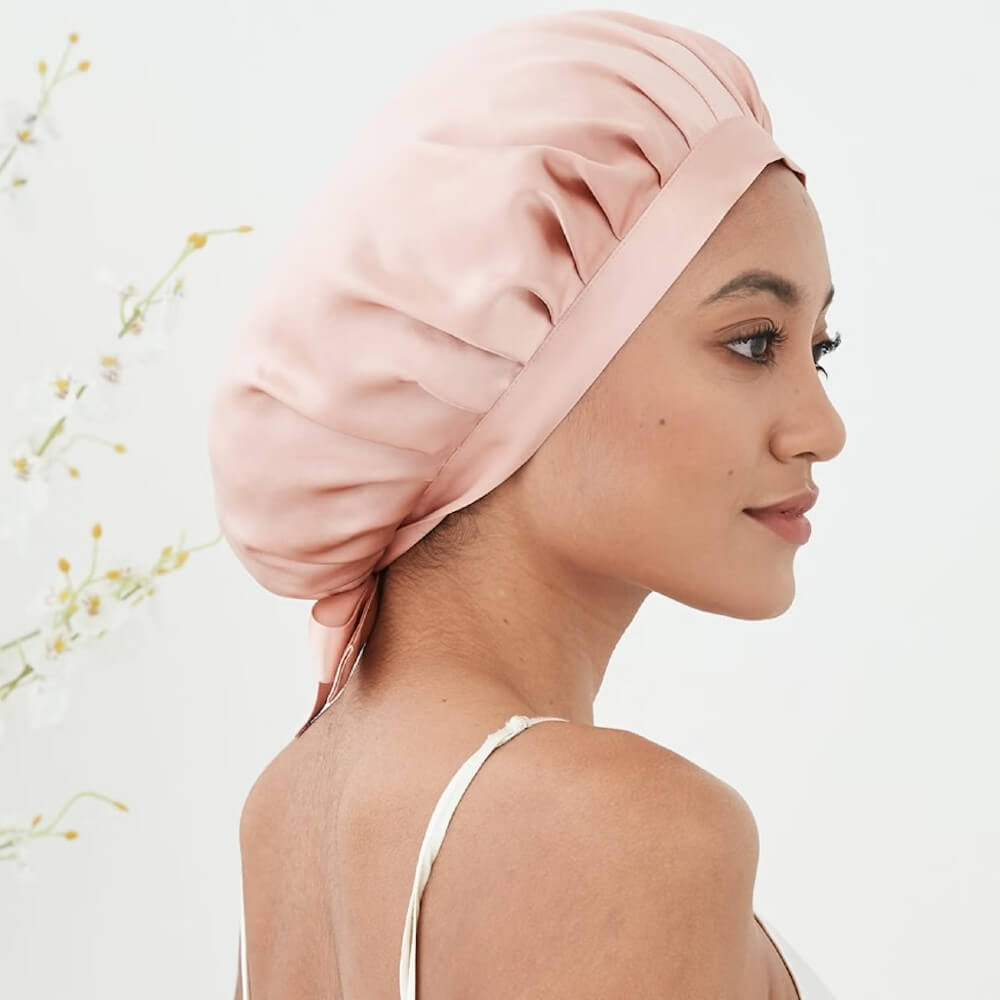 100% Mulberry Silk Sleep Cap for Women Hair Care Natural Silk Night Bonnet 19 Momme with Adjustable Ribbons