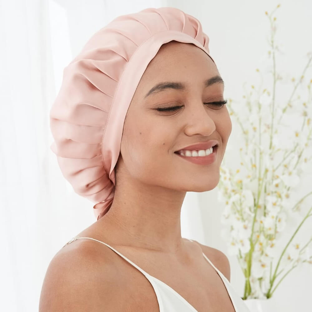 100% Mulberry Silk Sleep Cap for Women Hair Care Natural Silk Night Bonnet 19 Momme with Adjustable Ribbons