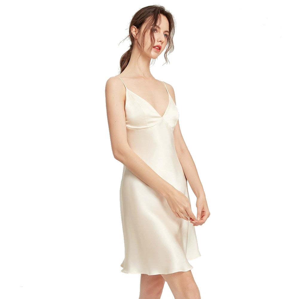 100% Mulberry Silk Night Dress Chemise Sleepwear Nightgown Relaxed Fit Spaghetti Strap V-Neck Slip Dress