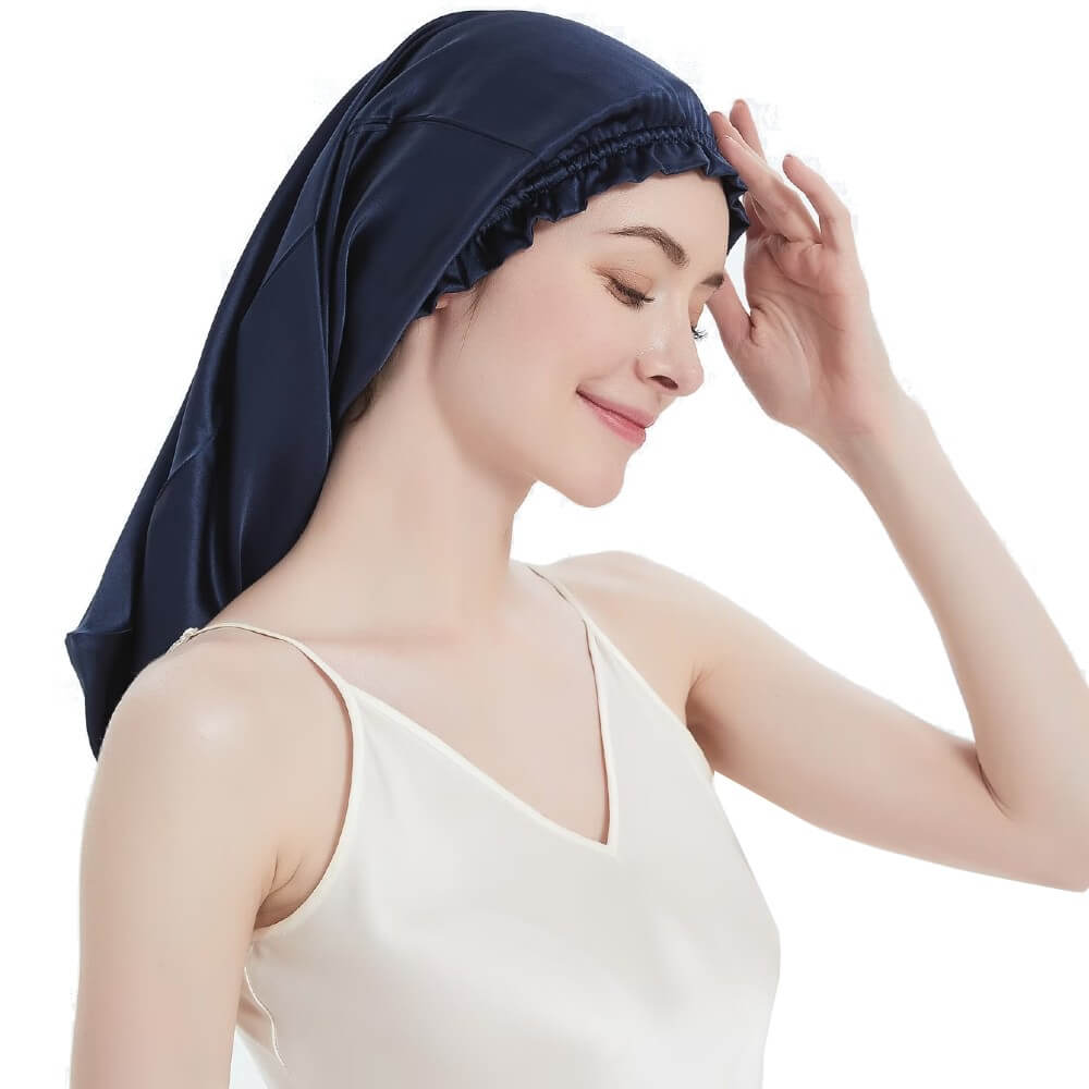 100% Mulberry Silk Bonnet for Long Hair Sleep Cap Natural Silk Bonnet with Elastic Band
