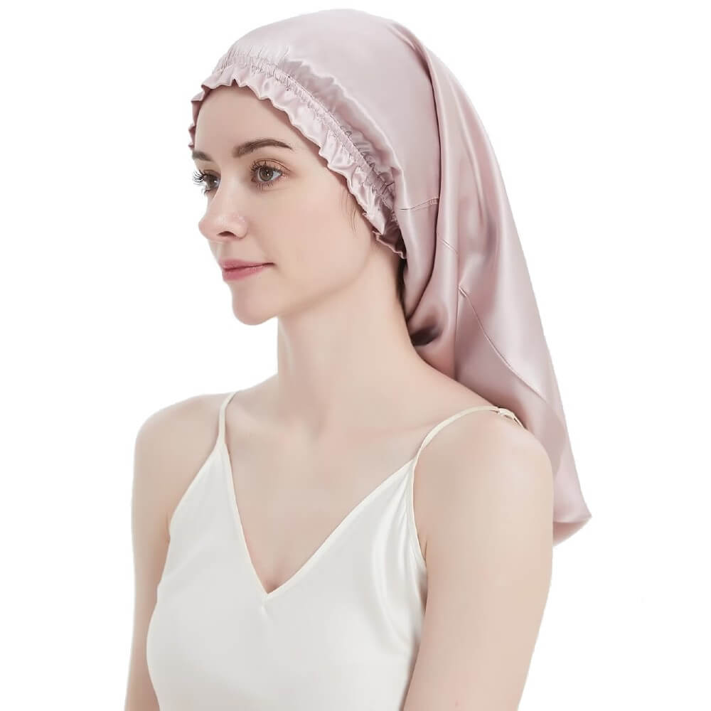 100% Mulberry Silk Bonnet for Long Hair Sleep Cap Natural Silk Bonnet with Elastic Band