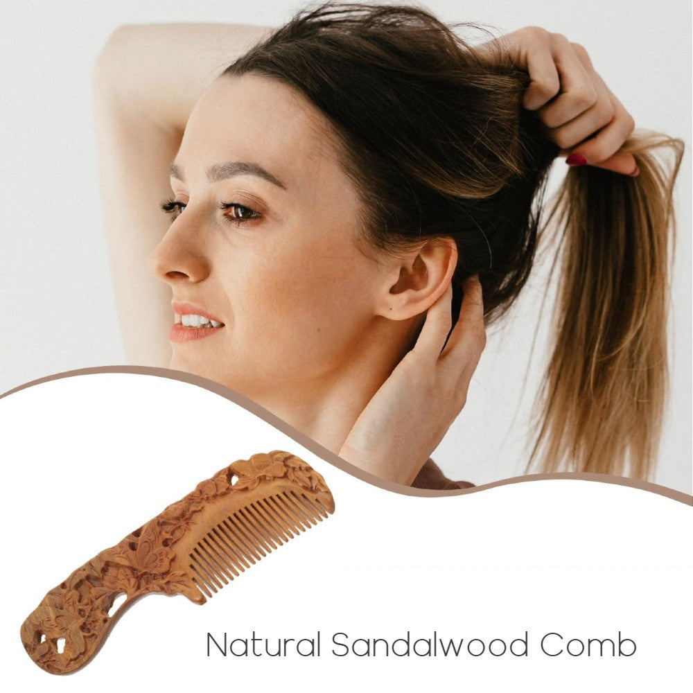Natural Sandalwood Carved Comb Handcrafted Wooden Hair Comb for Detangling and Massage