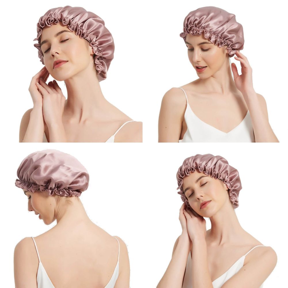 100% Mulberry Silk Sleep Cap for Curly Hair Silk Night Bonnet with Elastic Band