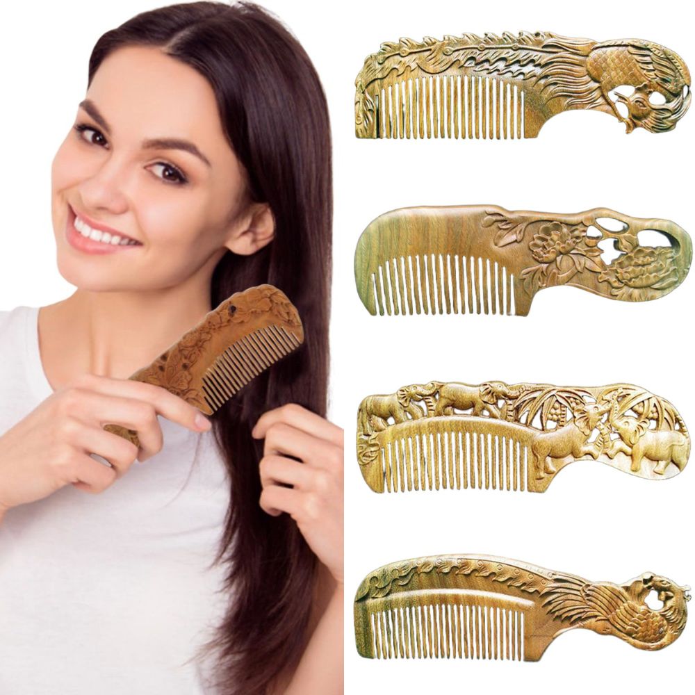 Natural Sandalwood Carved Comb Handcrafted Wooden Hair Comb for Detangling and Massage