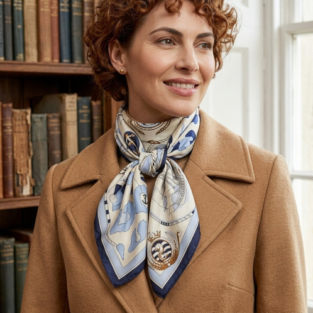 Premium 100% Silk Square Scarf with Stylish Floral Botanical Print Chic Accessory for All Seasons