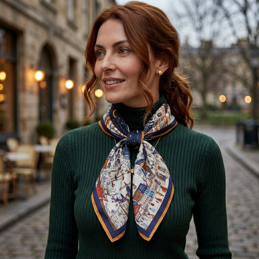 Premium 100% Silk Square Scarf with Stylish Floral Botanical Print Chic Accessory for All Seasons