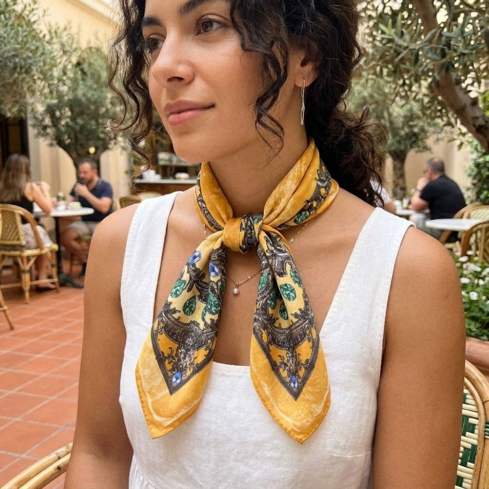 Premium 100% Silk Square Scarf with Stylish Floral Botanical Print Chic Accessory for All Seasons