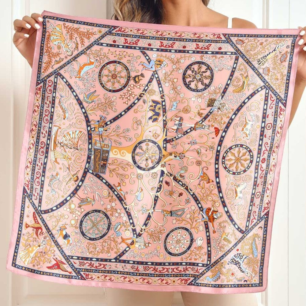Premium 100% Silk Square Scarf with Stylish Floral Botanical Print Chic Accessory for All Seasons