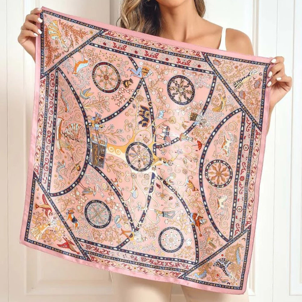 Premium 100% Silk Square Scarf with Stylish Floral Botanical Print Chic Accessory for All Seasons