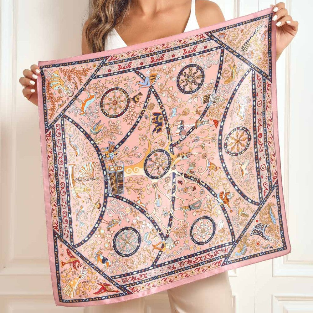 Premium 100% Silk Square Scarf with Stylish Floral Botanical Print Chic Accessory for All Seasons