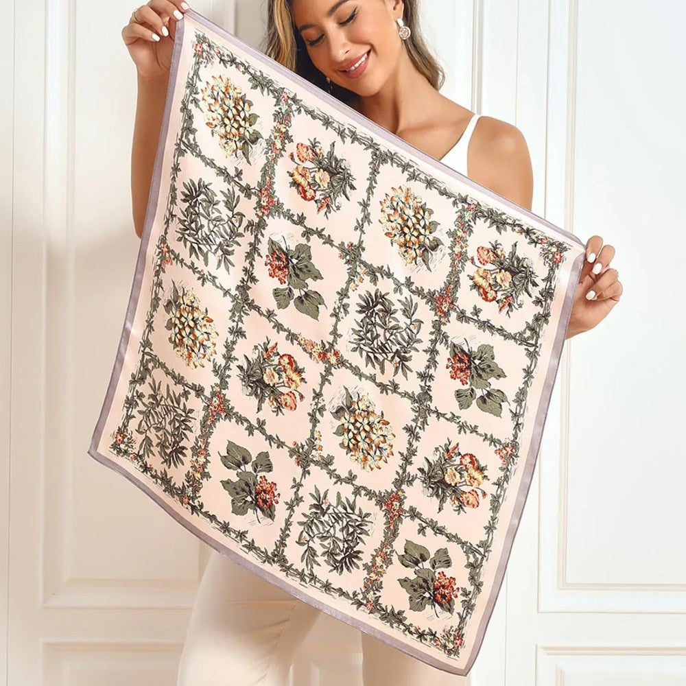 Premium 100% Silk Square Scarf with Stylish Floral Botanical Print Chic Accessory for All Seasons