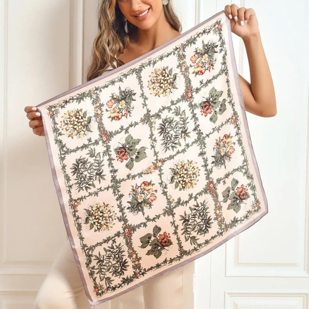Premium 100% Silk Square Scarf with Stylish Floral Botanical Print Chic Accessory for All Seasons