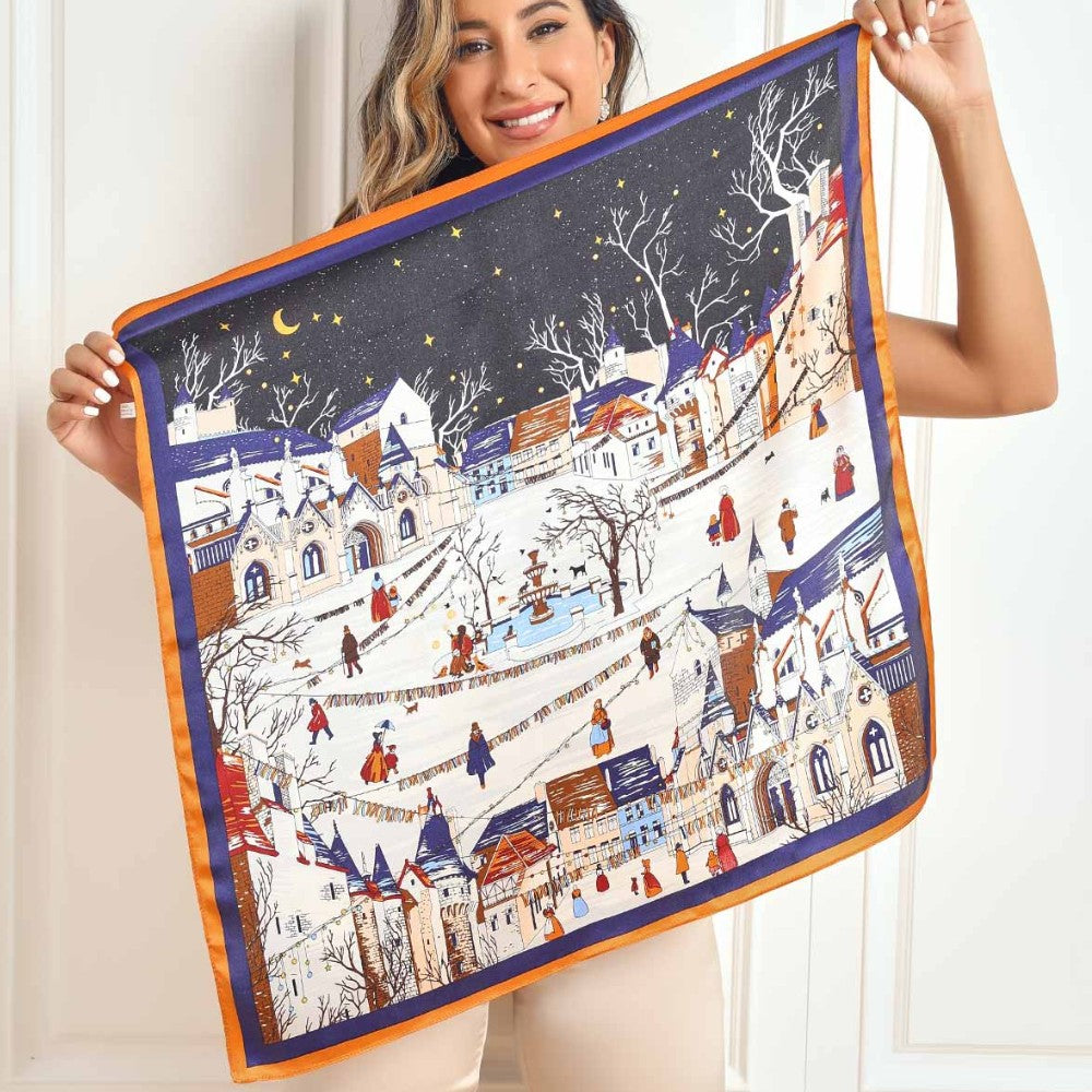 Premium 100% Silk Square Scarf with Stylish Floral Botanical Print Chic Accessory for All Seasons