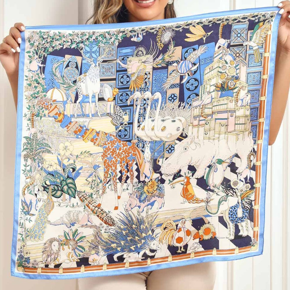 Premium 100% Silk Square Scarf with Stylish Floral Botanical Print Chic Accessory for All Seasons