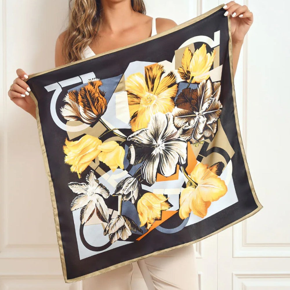 Premium 100% Silk Square Scarf with Stylish Floral Botanical Print Chic Accessory for All Seasons
