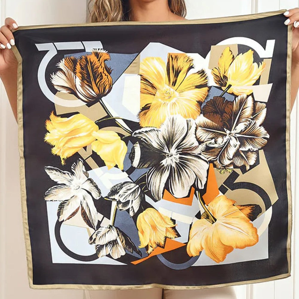 Premium 100% Silk Square Scarf with Stylish Floral Botanical Print Chic Accessory for All Seasons