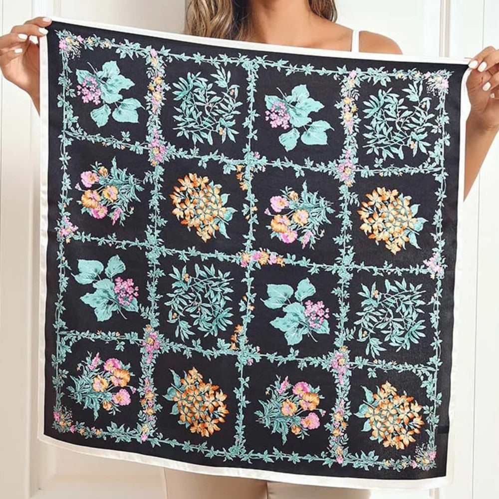 Premium 100% Silk Square Scarf with Stylish Floral Botanical Print Chic Accessory for All Seasons