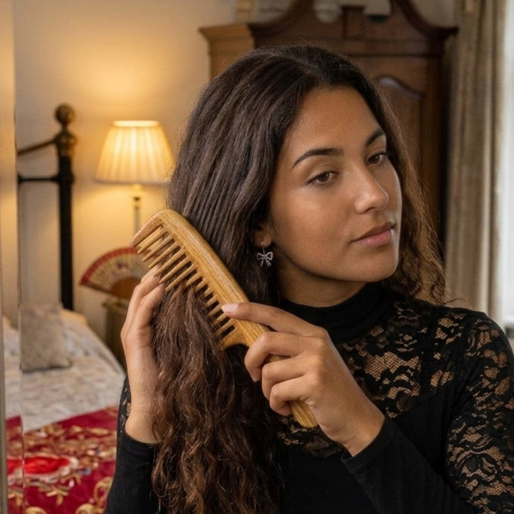 Sandalwood Hair Comb Handmade Wide Tooth Natural Wooden Detangling Comb