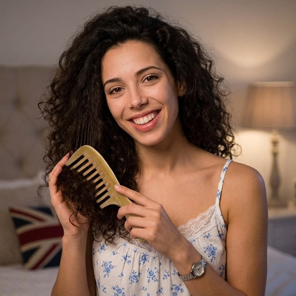 Sandalwood Hair Comb Handmade Wide Tooth Natural Wooden Detangling Comb