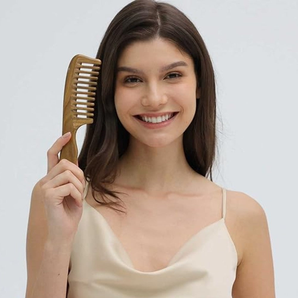 Sandalwood Hair Comb Handmade Wide Tooth Natural Wooden Detangling Comb