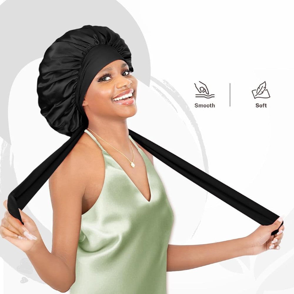 Hair Bonnet for Sleeping Women Satin Bonnet Night Sleep Cap Scarf Wrap for Curly Hair with Tie Band