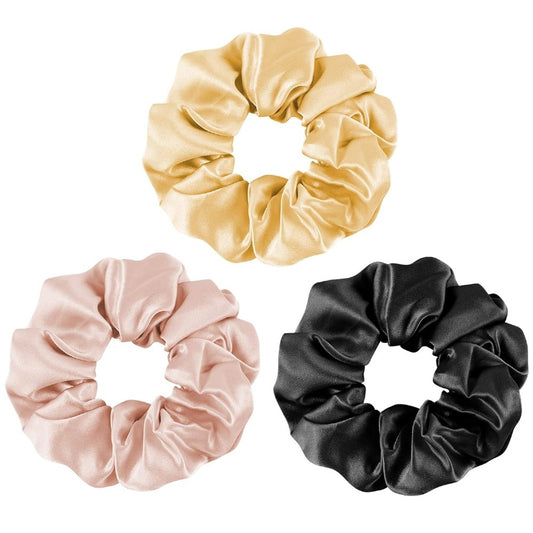 Silk Hair Scrunchies 100% Pure Mulberry Elastic Hair Band Ties Hair Care Ponytail Holder No Damage - 3 Pack