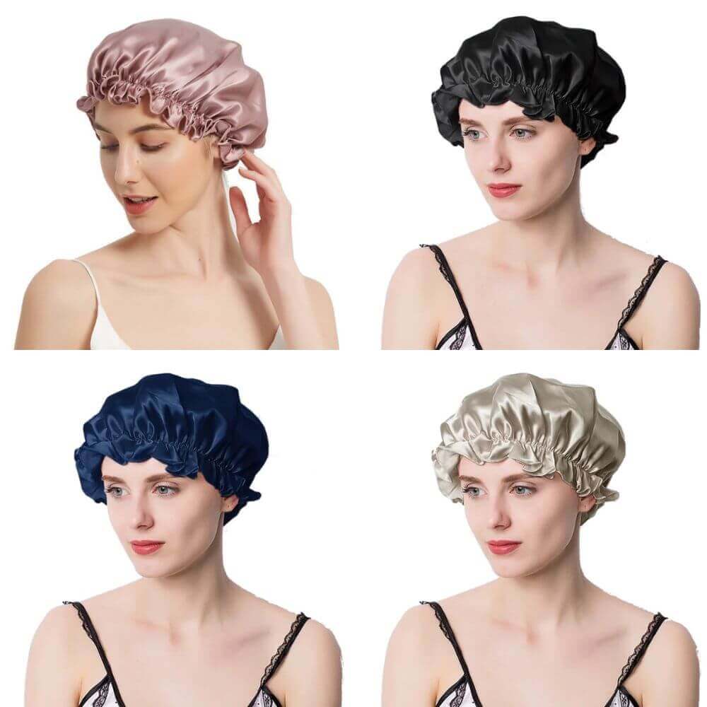 100% Mulberry Silk Sleep Cap for Curly Hair Silk Night Bonnet with Elastic Band