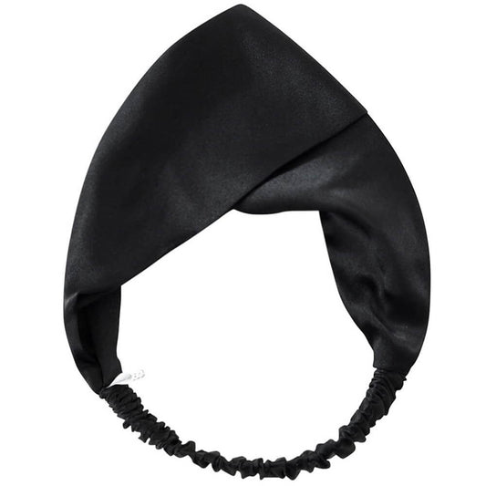100% Mulberry Silk Headband Elastic Twisted Head Hair Wrap Spa Accessory Grade 6A Silk - Black