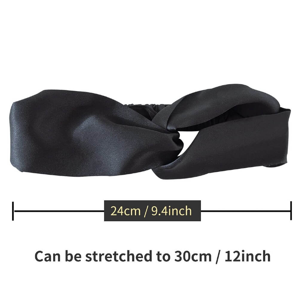 100% Mulberry Silk Headband Elastic Twisted Head Hair Wrap Spa Accessory Grade 6A Silk - Black