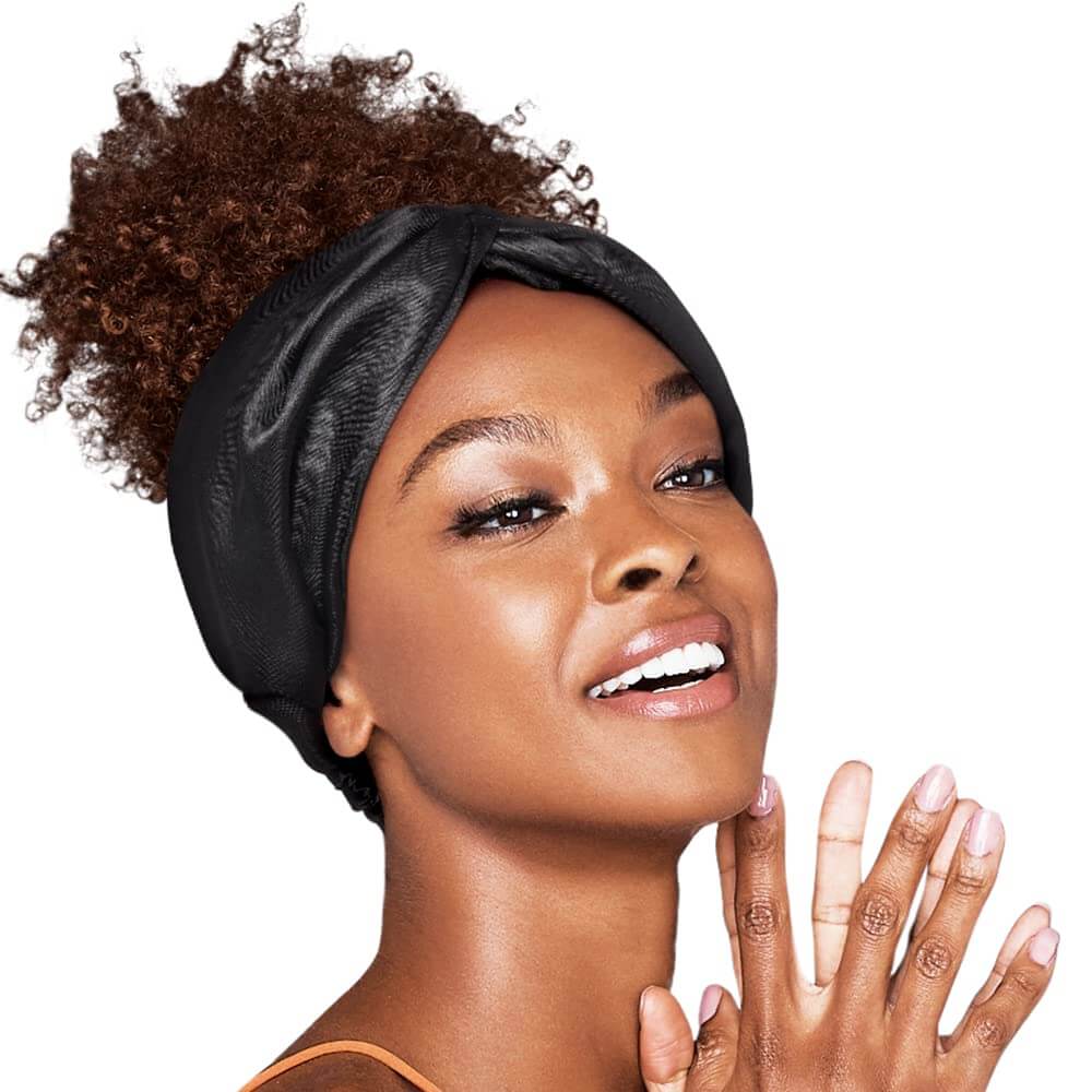 100% Mulberry Silk Headband Elastic Twisted Head Hair Wrap Spa Accessory Grade 6A Silk - Black