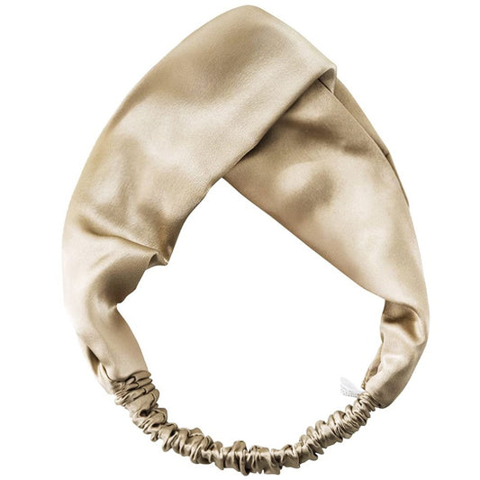 100% Mulberry Silk Headband Elastic Twisted Head Hair Wrap Spa Accessory Grade 6A Silk - Champagne