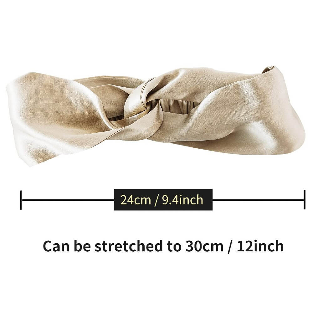100% Mulberry Silk Headband Elastic Twisted Head Hair Wrap Spa Accessory Grade 6A Silk - Champagne