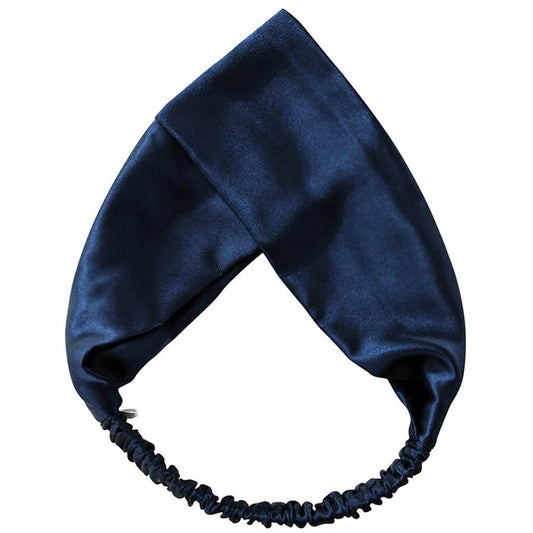 100% Mulberry Silk Headband Elastic Twisted Head Hair Wrap Spa Accessory Grade 6A Silk - Navy Blue