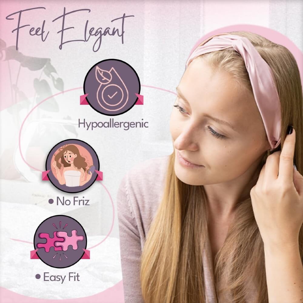 100% Mulberry Silk Headband Elastic Twisted Head Hair Wrap Spa Accessory Grade 6A Silk - Pink