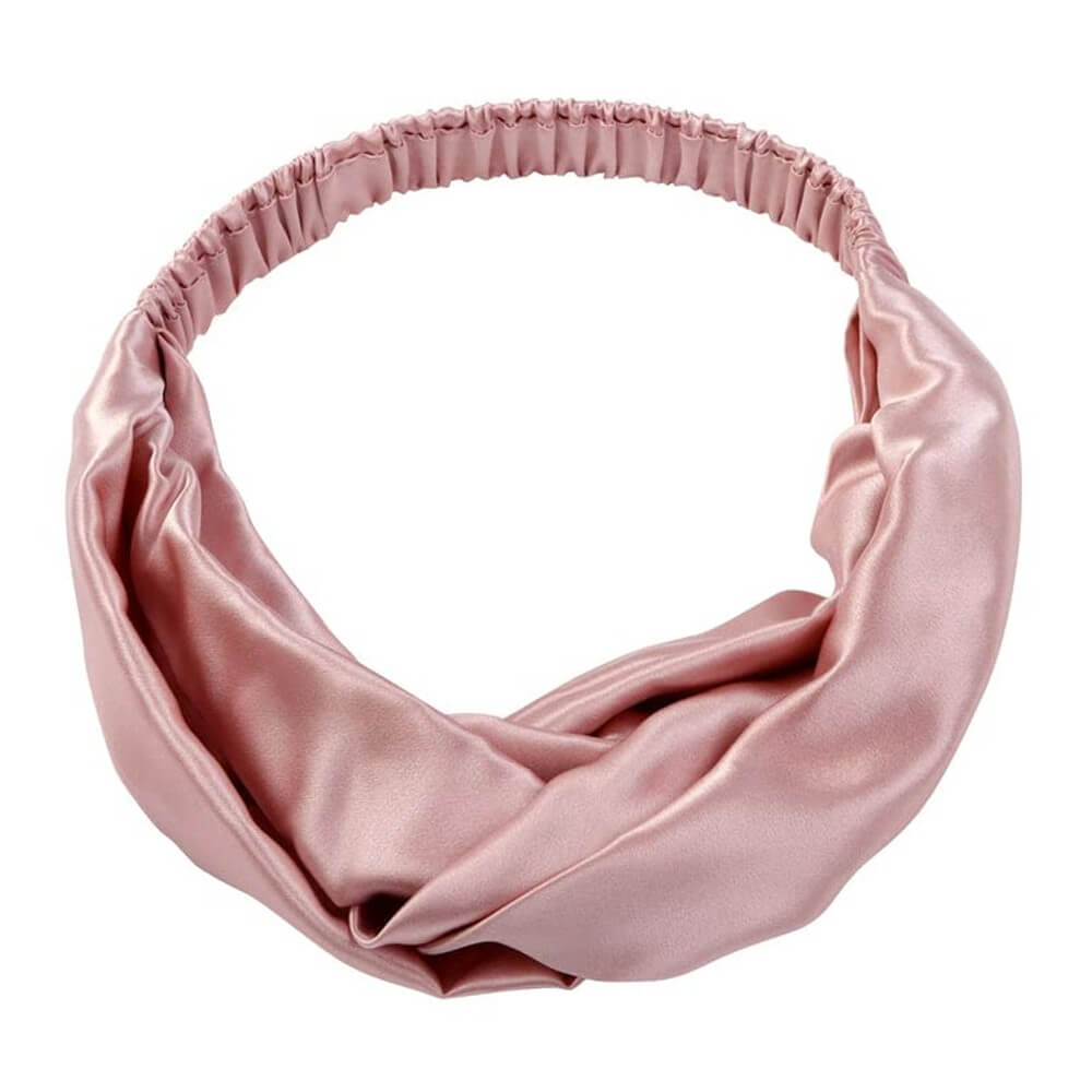 100% Mulberry Silk Headband Elastic Twisted Head Hair Wrap Spa Accessory Grade 6A Silk - Pink