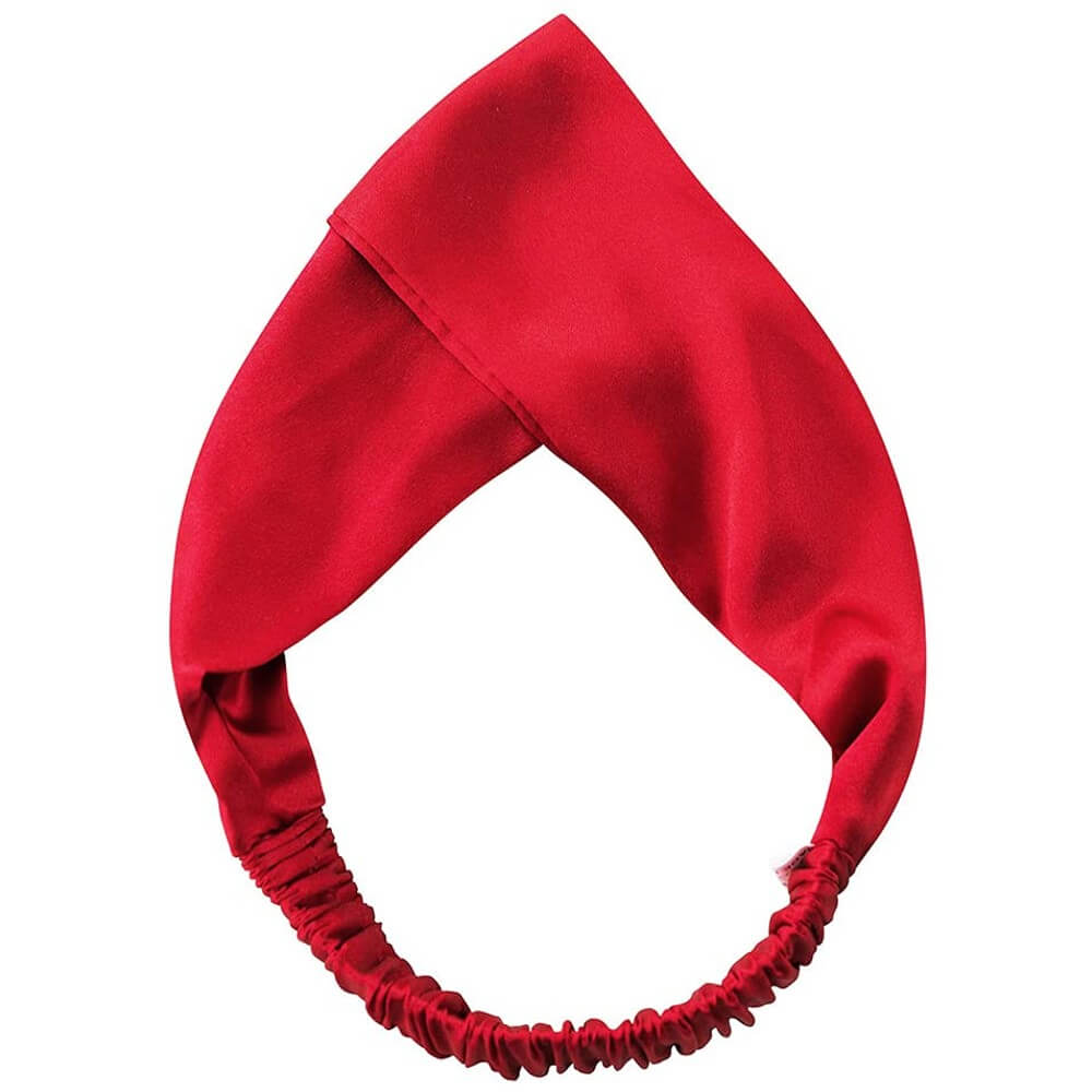 100% Mulberry Silk Headband Elastic Twisted Head Hair Wrap Spa Accessory Grade 6A Silk - Red