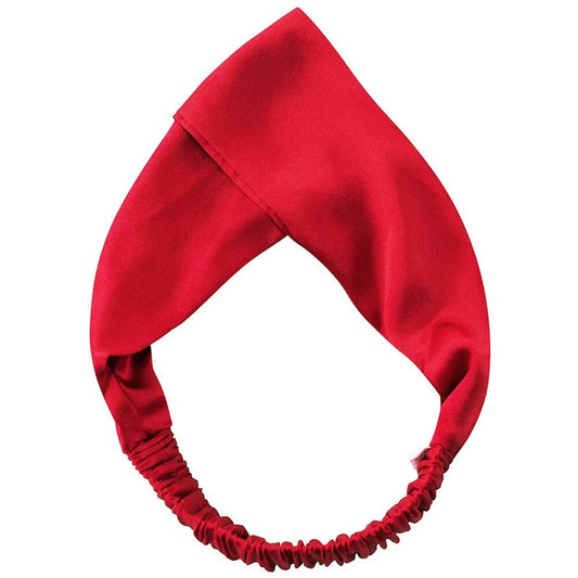 100% Mulberry Silk Headband Elastic Twisted Head Hair Wrap Spa Accessory Grade 6A Silk - Red