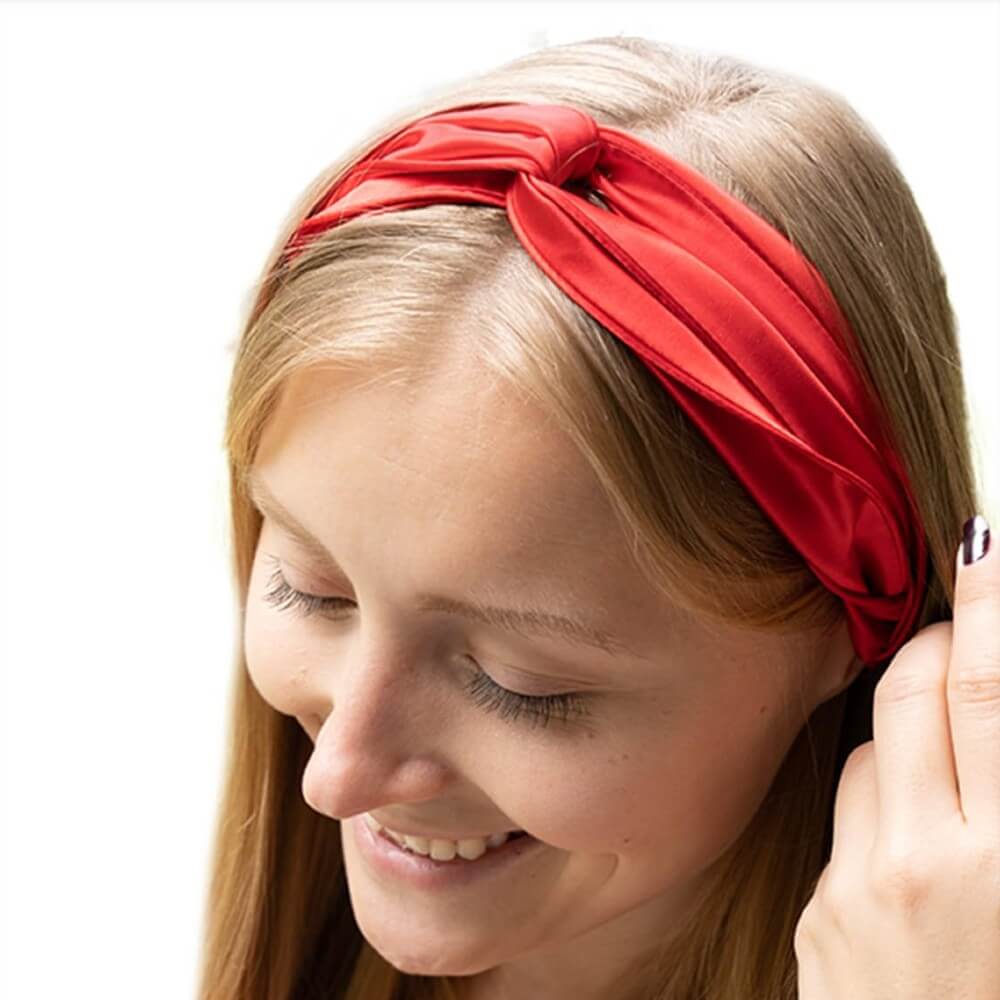 100% Mulberry Silk Headband Elastic Twisted Head Hair Wrap Spa Accessory Grade 6A Silk - Red
