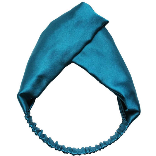 100% Mulberry Silk Headband Elastic Twisted Head Hair Wrap Spa Accessory Grade 6A Silk - Peacock Blue